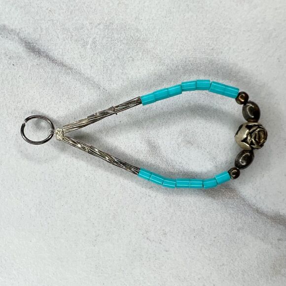 Silver Tone Faux Turquoise Teardrop Beaded Upcycled Pendant - Picture 2 of 4